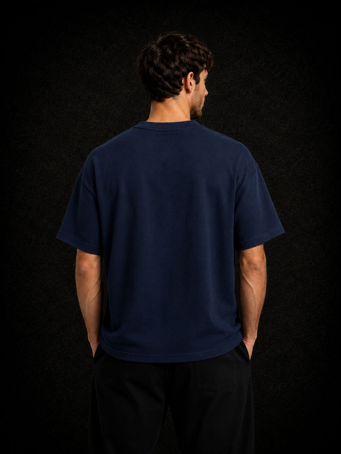 Navy Blue Texture Oversize Tee