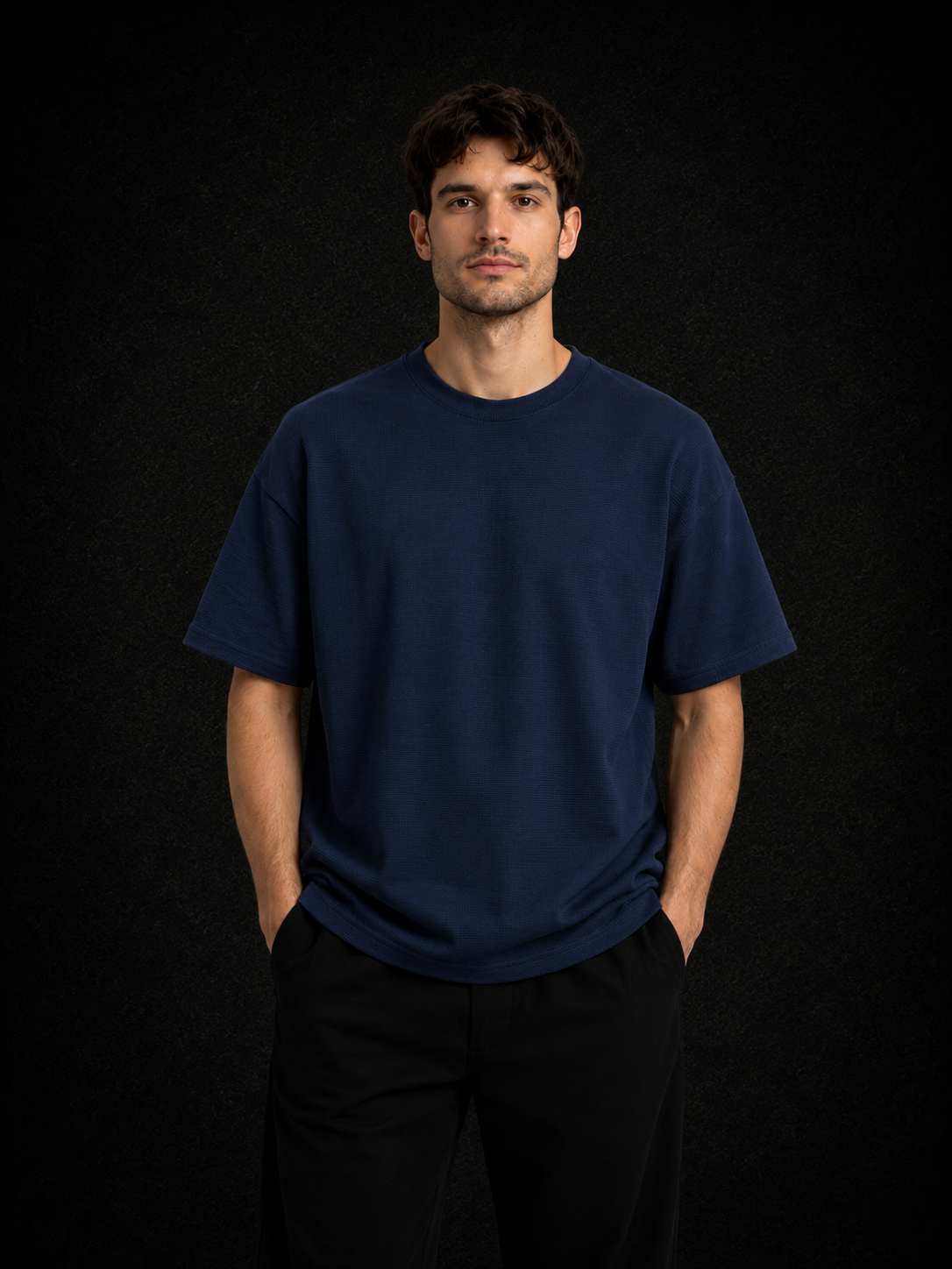 Navy Blue Texture Oversize Tee